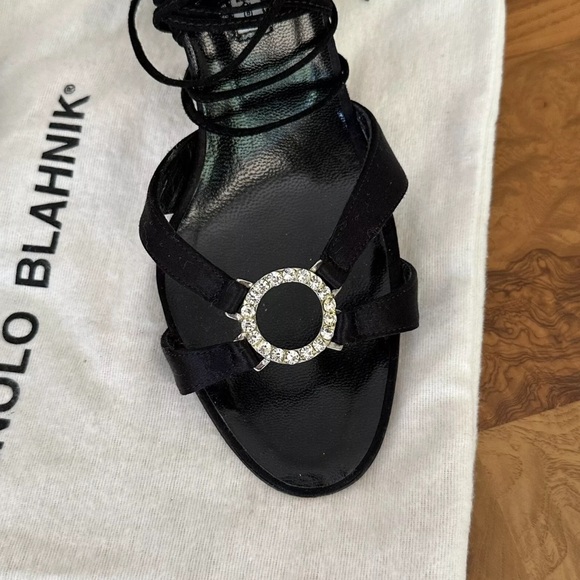 Vintage Manolo Blahnik Tie Up Heels With Crystal Embellishment - Picture 6 of 8